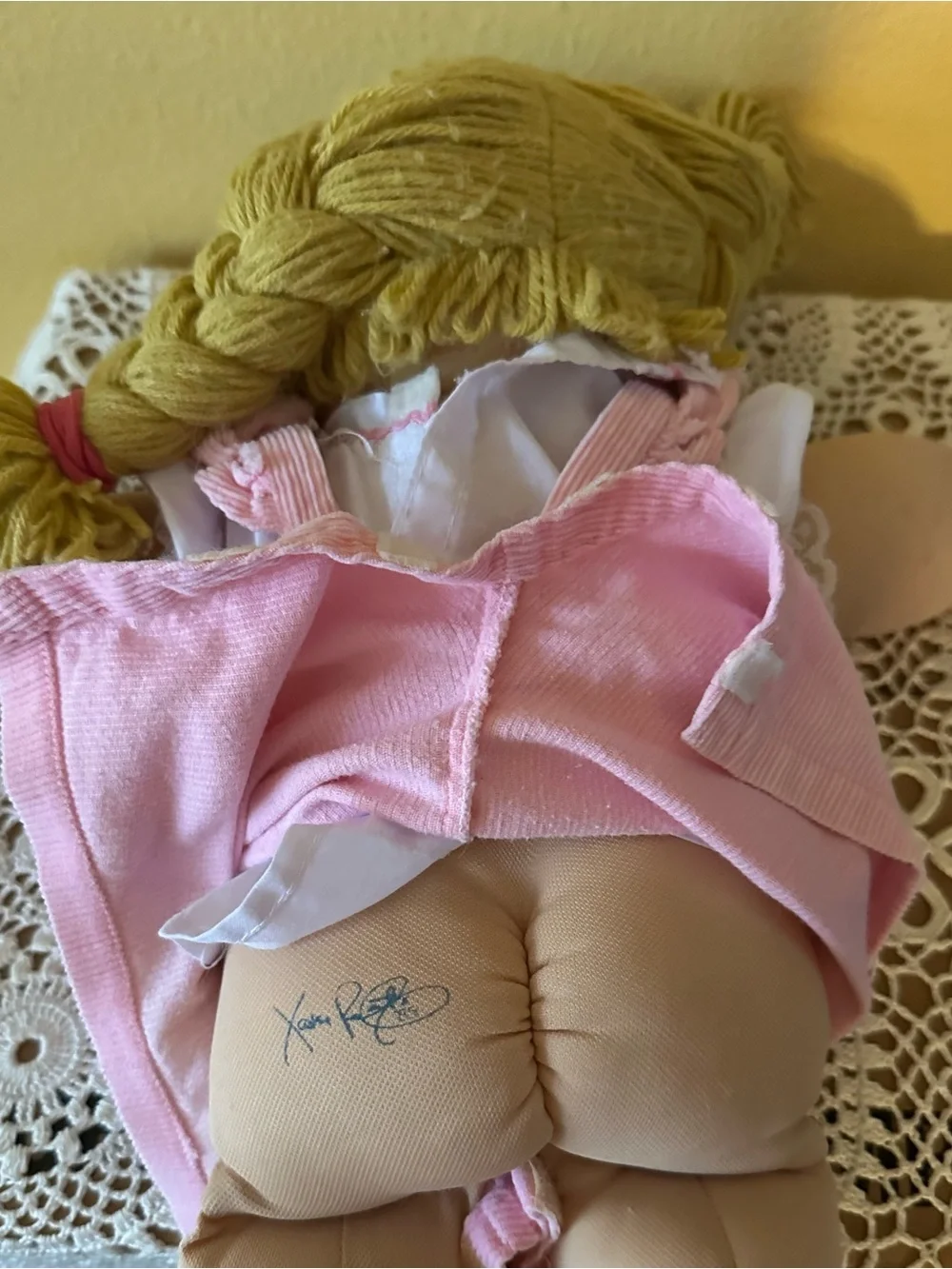 1980’s Cabbage Patch Blonde Yarn-Hair Doll in Pink Overalls